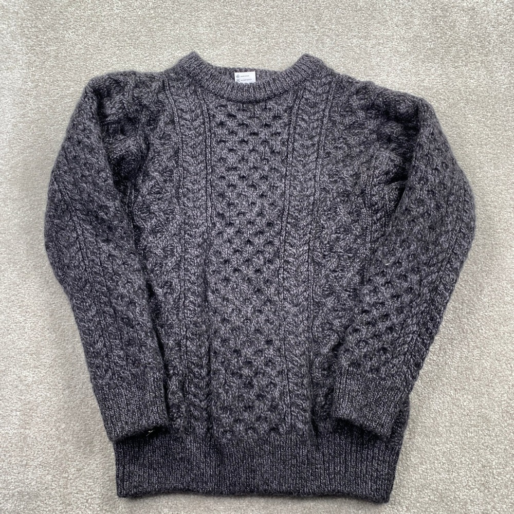IrelandsEye Sweater Womens M SEE MEASUREMENTS Gray 100% Virgin Wool Cable Knit